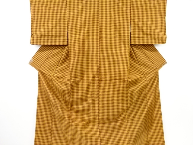 アンティーク　格子織り出し米沢紬着物